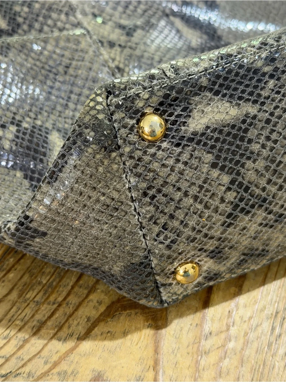 Michael Kors Taupe and Gray Snake-Print Shoulder Tote